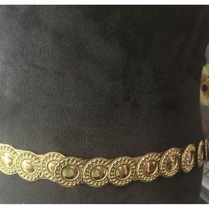 Vintage Gold Tone Round Dish Stretch‎ Belt 39” Relaxed